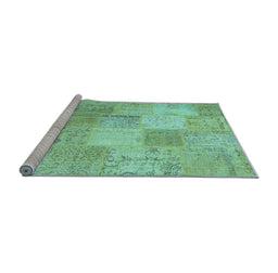 Sideview of Machine Washable Patchwork Light Blue Transitional Rug, wshcon1889lblu