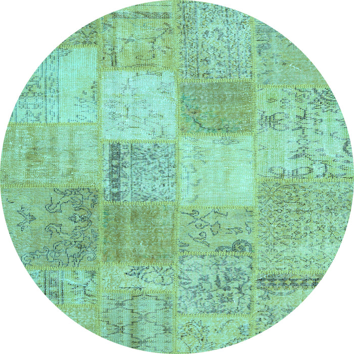 Round Patchwork Light Blue Transitional Rug, con1889lblu