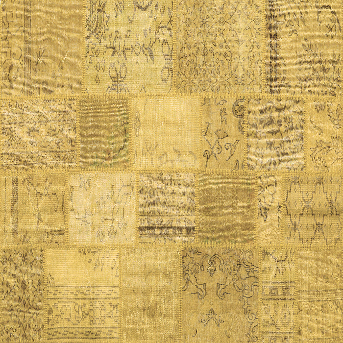 Square Machine Washable Patchwork Brown Transitional Rug, wshcon1889brn