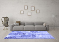 Machine Washable Patchwork Blue Transitional Rug, wshcon1890blu