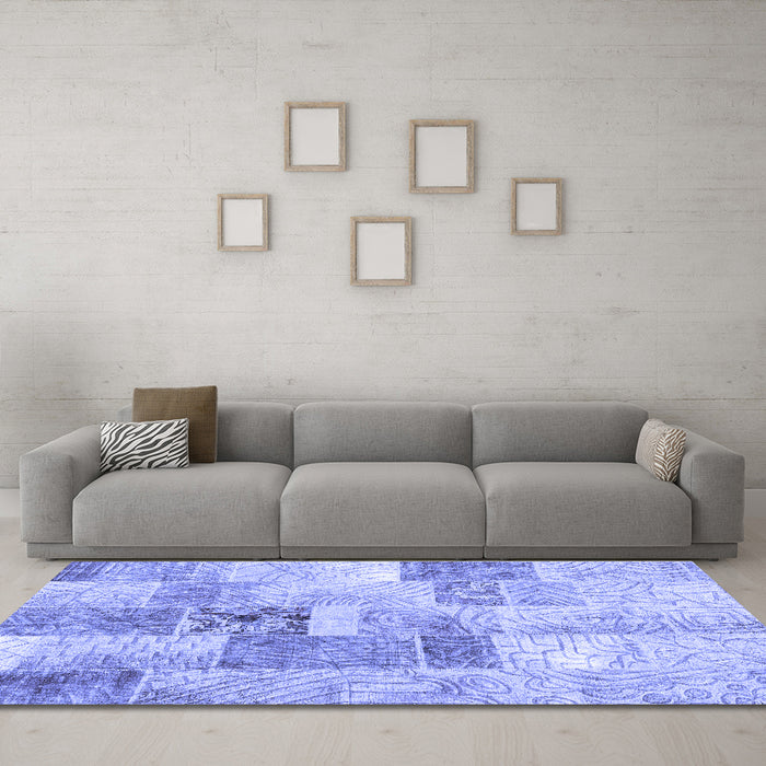 Machine Washable Patchwork Blue Transitional Rug in a Living Room, wshcon1890blu