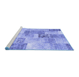 Sideview of Machine Washable Patchwork Blue Transitional Rug, wshcon1890blu