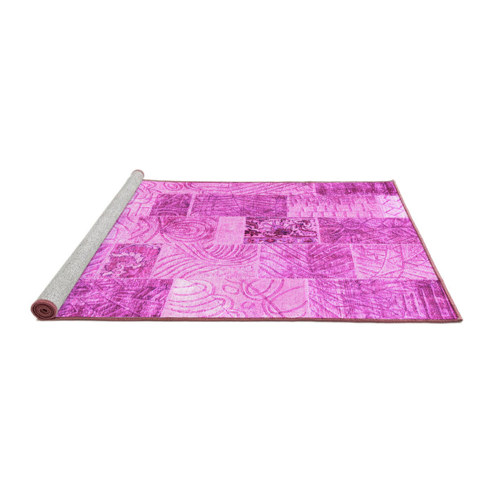 Sideview of Machine Washable Patchwork Pink Transitional Rug, wshcon1890pnk