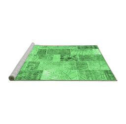 Sideview of Machine Washable Patchwork Emerald Green Transitional Area Rugs, wshcon1890emgrn