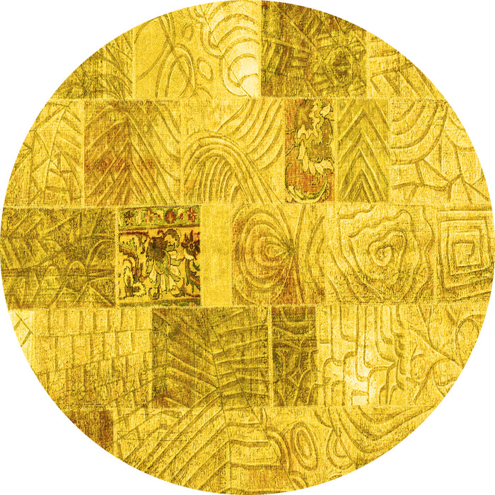 Round Patchwork Yellow Transitional Rug, con1890yw