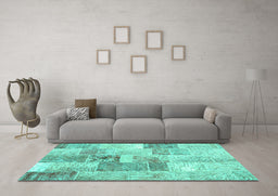 Machine Washable Patchwork Turquoise Transitional Area Rugs in a Living Room,, wshcon1890turq