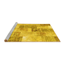 Sideview of Machine Washable Patchwork Yellow Transitional Rug, wshcon1890yw