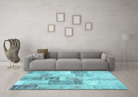 Machine Washable Patchwork Light Blue Transitional Rug, wshcon1890lblu