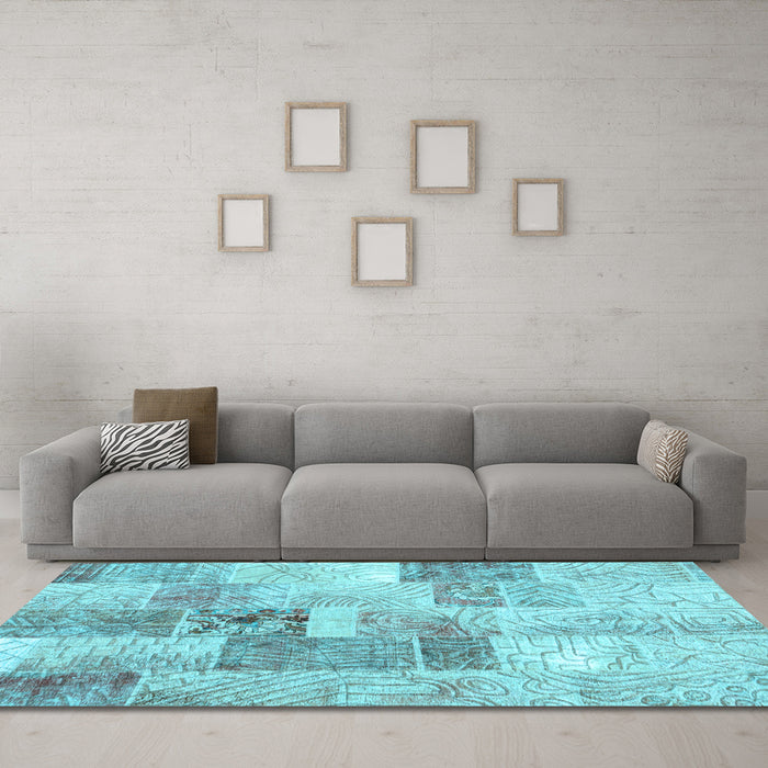 Machine Washable Patchwork Light Blue Transitional Rug in a Living Room, wshcon1890lblu
