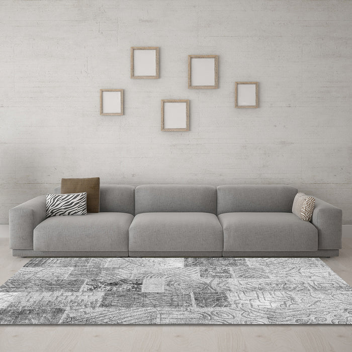 Machine Washable Patchwork Gray Transitional Rug in a Living Room,, wshcon1890gry