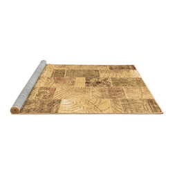 Sideview of Machine Washable Patchwork Brown Transitional Rug, wshcon1890brn