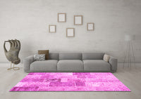 Machine Washable Patchwork Pink Transitional Rug, wshcon1890pnk