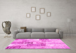 Machine Washable Patchwork Pink Transitional Rug in a Living Room, wshcon1890pnk