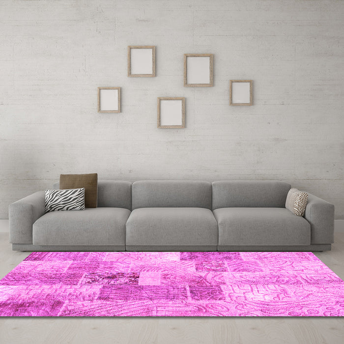 Machine Washable Patchwork Pink Transitional Rug in a Living Room, wshcon1890pnk
