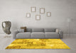 Machine Washable Patchwork Yellow Transitional Rug in a Living Room, wshcon1890yw