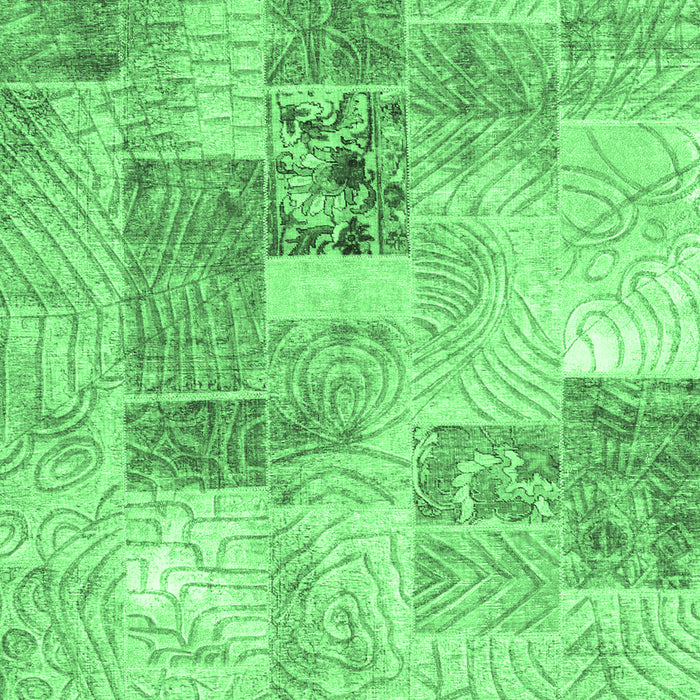 Machine Washable Patchwork Emerald Green Transitional Area Rugs, wshcon1890emgrn