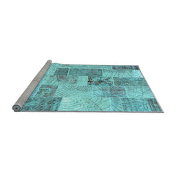 Sideview of Machine Washable Patchwork Light Blue Transitional Rug, wshcon1890lblu