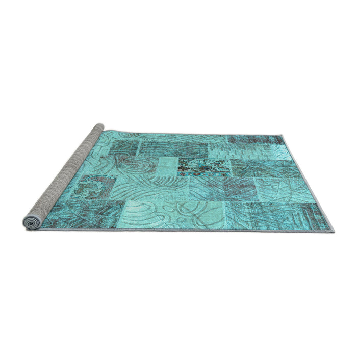 Sideview of Machine Washable Patchwork Light Blue Transitional Rug, wshcon1890lblu