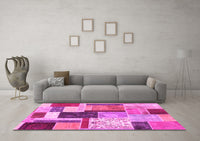 Machine Washable Patchwork Pink Transitional Rug, wshcon1891pnk