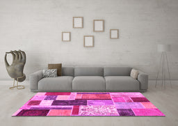 Machine Washable Patchwork Pink Transitional Rug in a Living Room, wshcon1891pnk