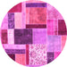 Round Machine Washable Patchwork Pink Transitional Rug, wshcon1891pnk