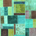 Square Patchwork Turquoise Transitional Rug, con1891turq