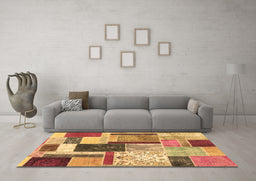 Machine Washable Patchwork Brown Transitional Rug in a Living Room,, wshcon1891brn