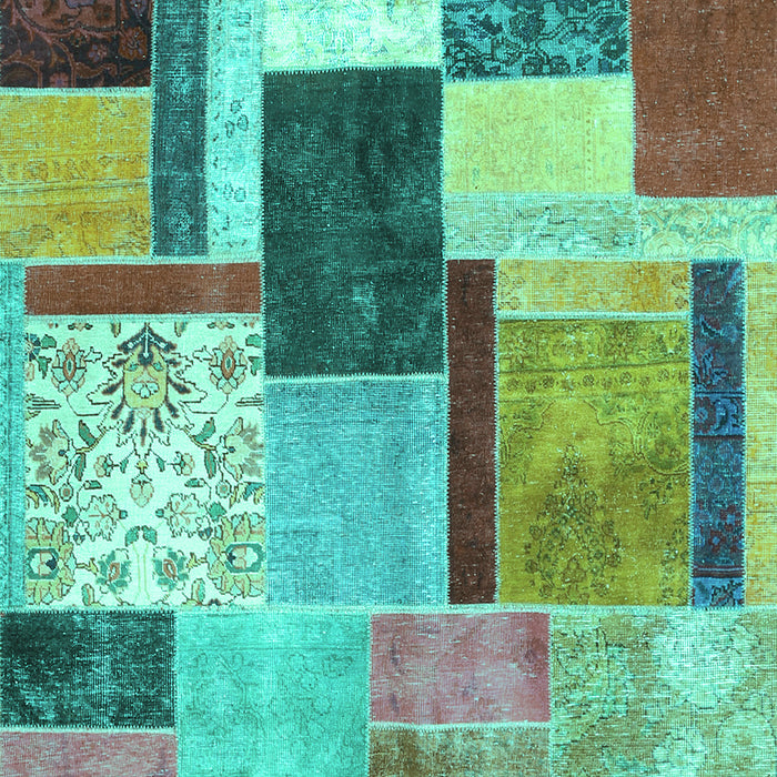 Machine Washable Patchwork Turquoise Transitional Area Rugs, wshcon1891turq