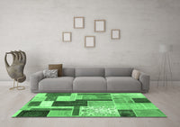 Machine Washable Patchwork Emerald Green Transitional Rug, wshcon1891emgrn