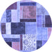 Round Machine Washable Patchwork Blue Transitional Rug, wshcon1891blu