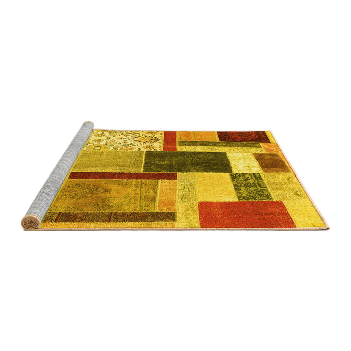 Sideview of Machine Washable Patchwork Yellow Transitional Rug, wshcon1891yw
