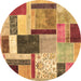 Round Patchwork Brown Transitional Rug, con1891brn