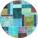 Round Patchwork Light Blue Transitional Rug, con1891lblu