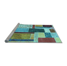 Sideview of Machine Washable Patchwork Light Blue Transitional Rug, wshcon1891lblu