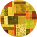 Round Machine Washable Patchwork Yellow Transitional Rug, wshcon1891yw