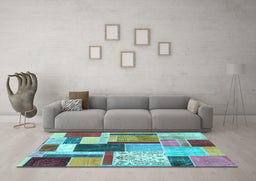 Machine Washable Patchwork Light Blue Transitional Rug in a Living Room, wshcon1891lblu