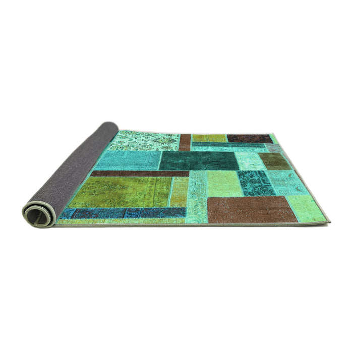 Sideview of Patchwork Turquoise Transitional Rug, con1891turq