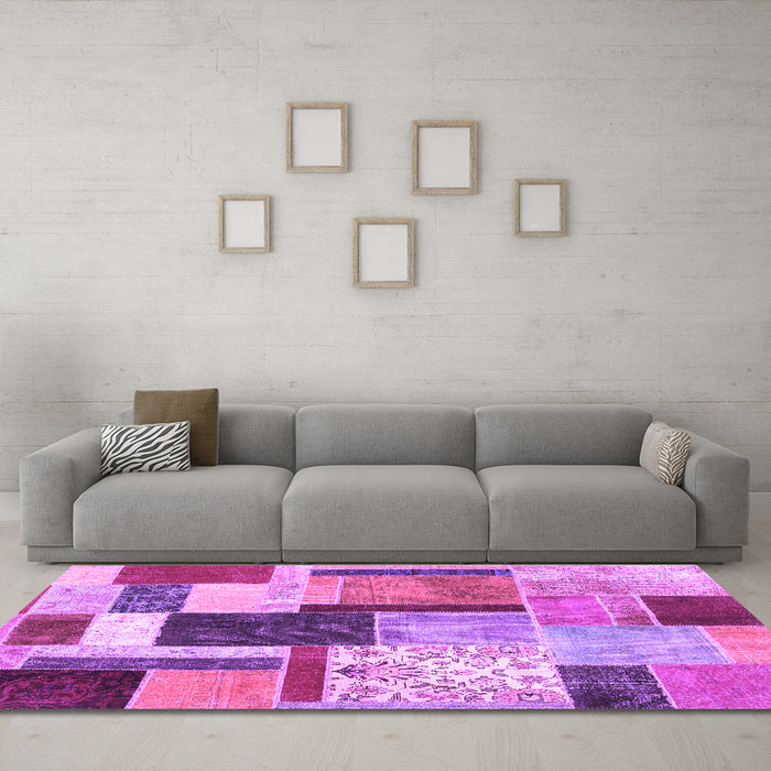 Machine Washable Patchwork Purple Transitional Area Rugs in a Living Room, wshcon1891pur