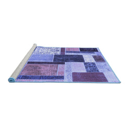 Sideview of Machine Washable Patchwork Blue Transitional Rug, wshcon1891blu