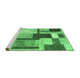 Sideview of Machine Washable Patchwork Emerald Green Transitional Area Rugs, wshcon1891emgrn
