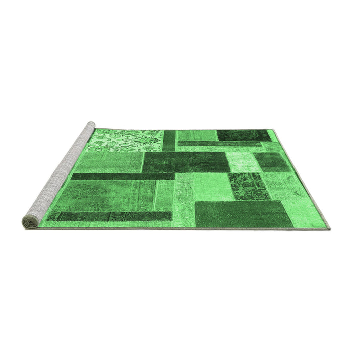 Sideview of Machine Washable Patchwork Emerald Green Transitional Area Rugs, wshcon1891emgrn
