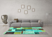 Machine Washable Patchwork Turquoise Transitional Rug, wshcon1891turq