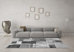 Machine Washable Patchwork Gray Transitional Rug in a Living Room,, wshcon1891gry