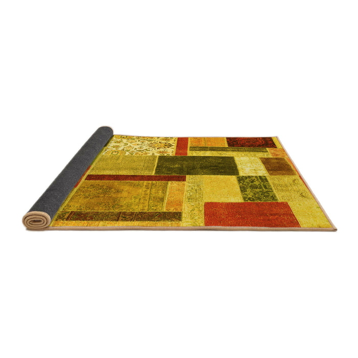Sideview of Patchwork Yellow Transitional Rug, con1891yw