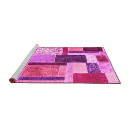 Sideview of Machine Washable Patchwork Pink Transitional Rug, wshcon1891pnk