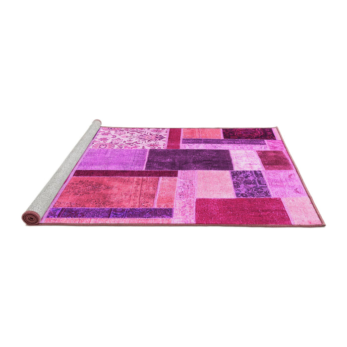 Sideview of Machine Washable Patchwork Pink Transitional Rug, wshcon1891pnk