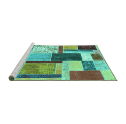 Sideview of Machine Washable Patchwork Turquoise Transitional Area Rugs, wshcon1891turq