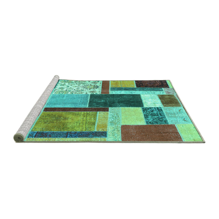 Sideview of Machine Washable Patchwork Turquoise Transitional Area Rugs, wshcon1891turq