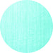 Round Machine Washable Solid Turquoise Modern Area Rugs, wshcon1894turq