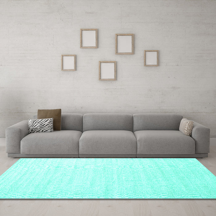 Machine Washable Solid Turquoise Modern Area Rugs in a Living Room,, wshcon1894turq
